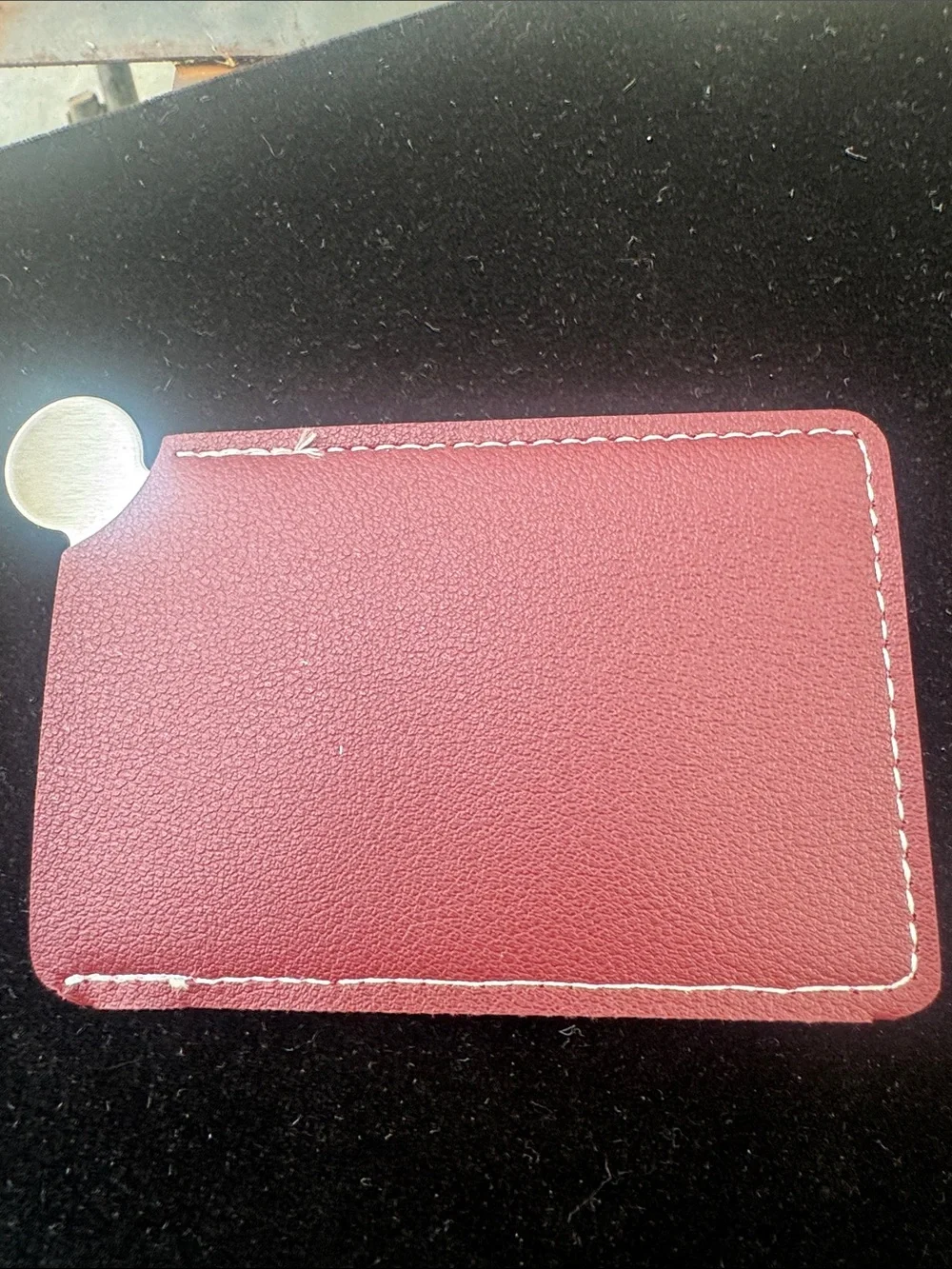 Mirror  Embossed Card Holder in Berry Red with Contrast Stitching